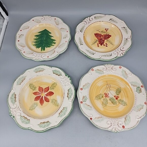 Set Of 4 Royal Norfolk Christmas Stoneware Dessert/Salad Plate  8.5" - Picture 1 of 7